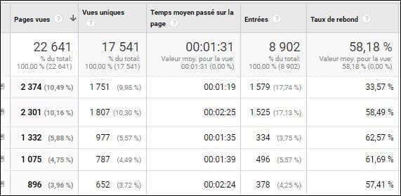 Pages vues Google Analytics